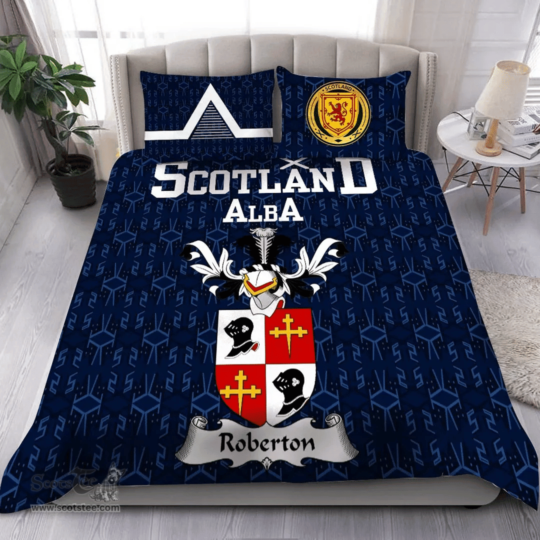 Scottish Roberton Family Crest Tartan Bedding Set Scottish Home Duvet Covers 1991 Style