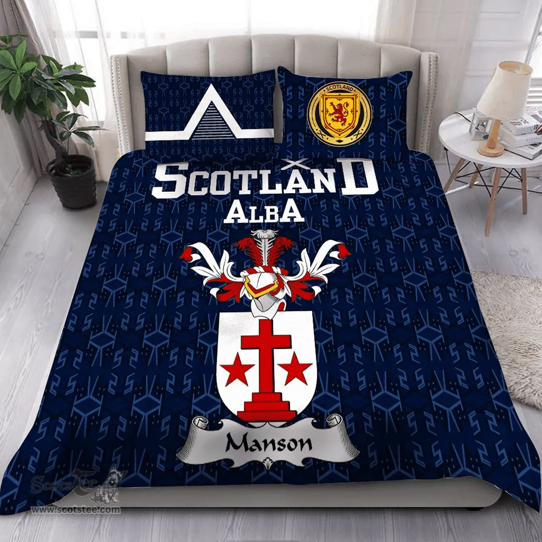 Scottish Manson Family Crest Tartan Bedding Set Scottish Home Duvet Covers 1991 Style