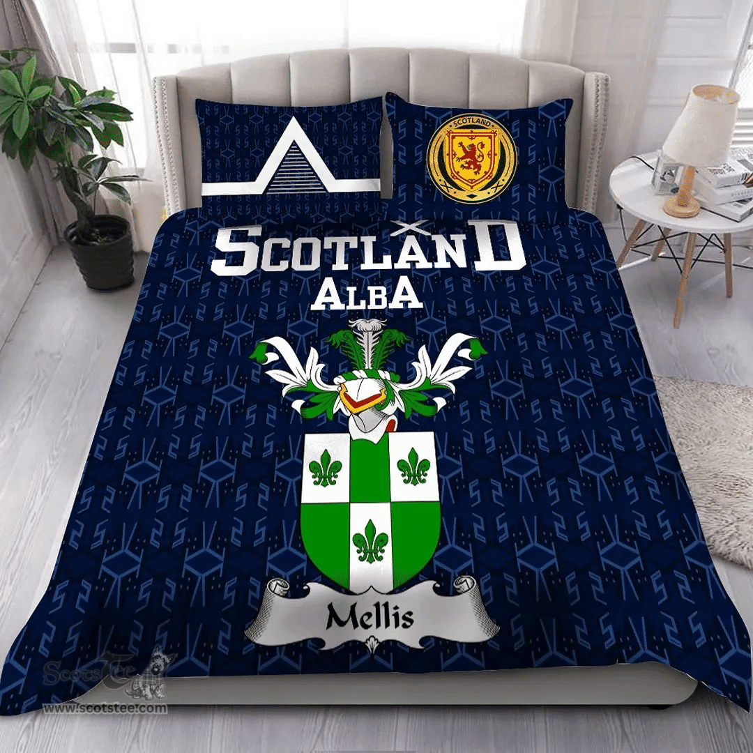 Scottish Mellis Family Crest Tartan Bedding Set Scottish Home Duvet Covers 1991 Style