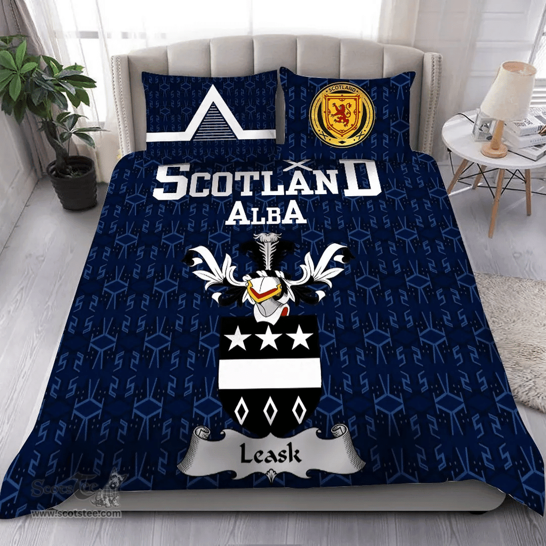 Scottish Leask Family Crest Tartan Bedding Set Scottish Home Duvet Covers 1991 Style