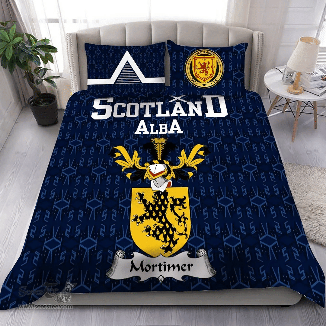 Scottish Mortimer Family Crest Tartan Bedding Set Scottish Home Duvet Covers 1991 Style