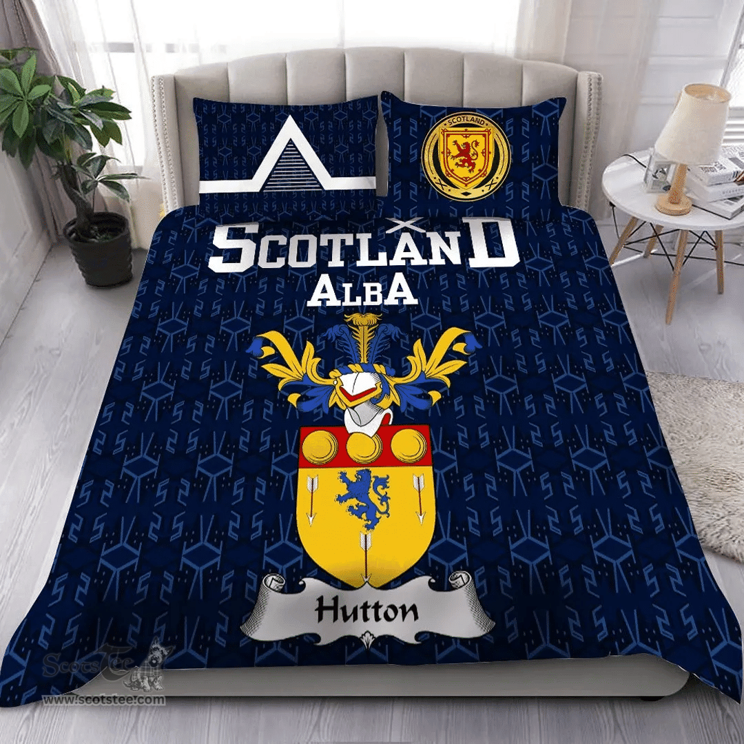 Scottish Hutton Family Crest Tartan Bedding Set Scottish Home Duvet Covers 1991 Style