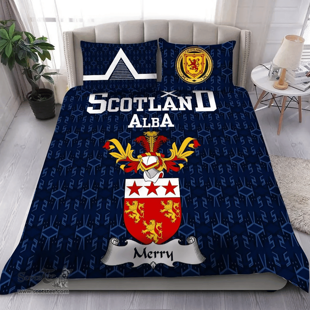 Scottish Merry Family Crest Tartan Bedding Set Scottish Home Duvet Covers 1991 Style