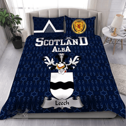 Scottish Leech Family Crest Tartan Bedding Set Scottish Home Duvet Covers 1991 Style