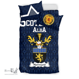 Scottish Normand Family Crest Tartan Bedding Set Scottish Home Duvet Covers 1991 Style