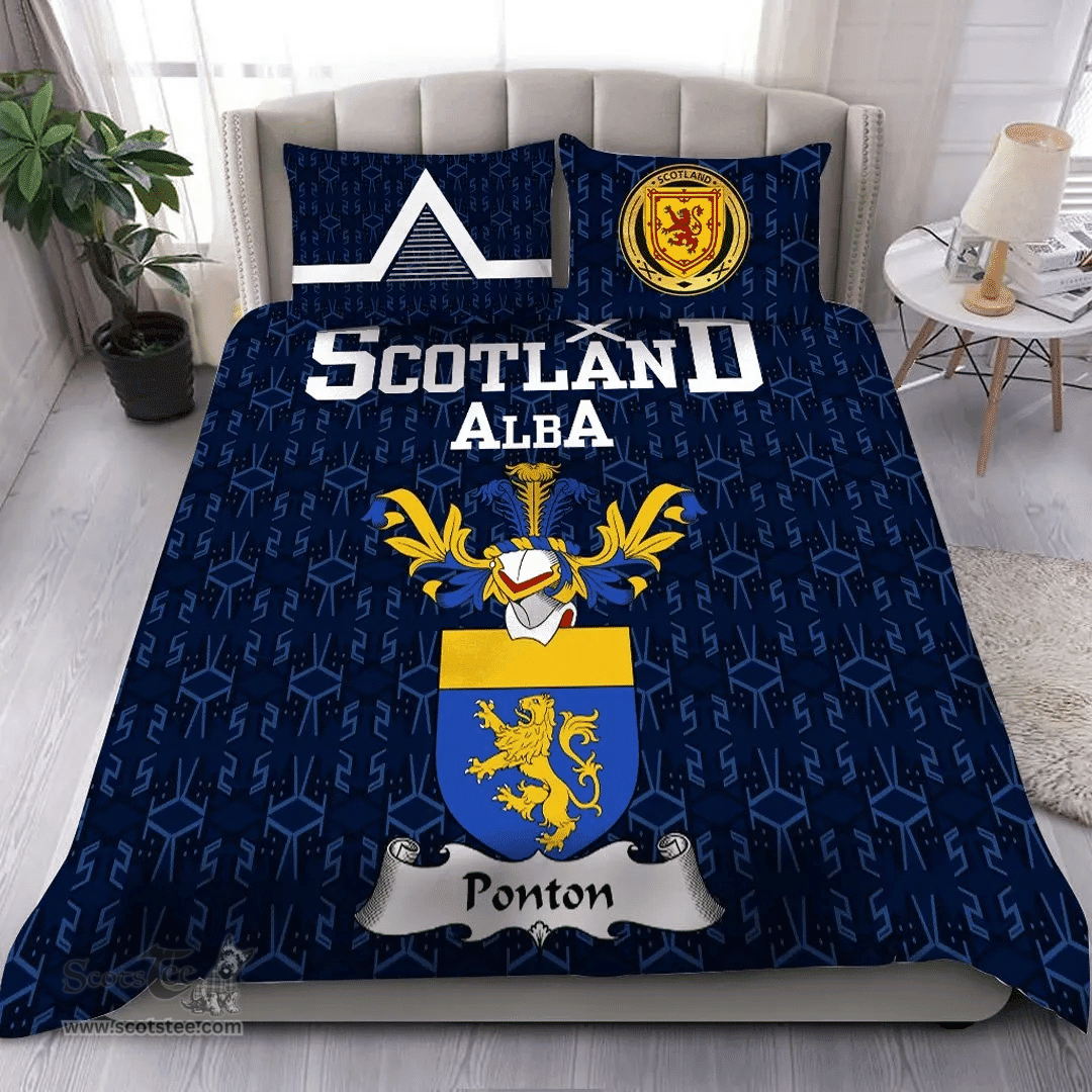 Scottish Ponton Family Crest Tartan Bedding Set Scottish Home Duvet Covers 1991 Style