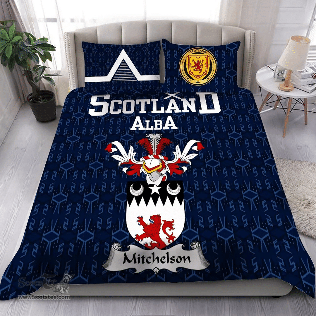 Scottish Mitchelson Family Crest Tartan Bedding Set Scottish Home Duvet Covers 1991 Style