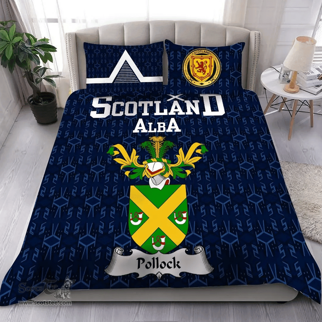 Scottish Pollock Family Crest Tartan Bedding Set Scottish Home Duvet Covers 1991 Style