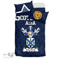 Scottish Marshall Family Crest Tartan Bedding Set Scottish Home Duvet Covers 1991 Style