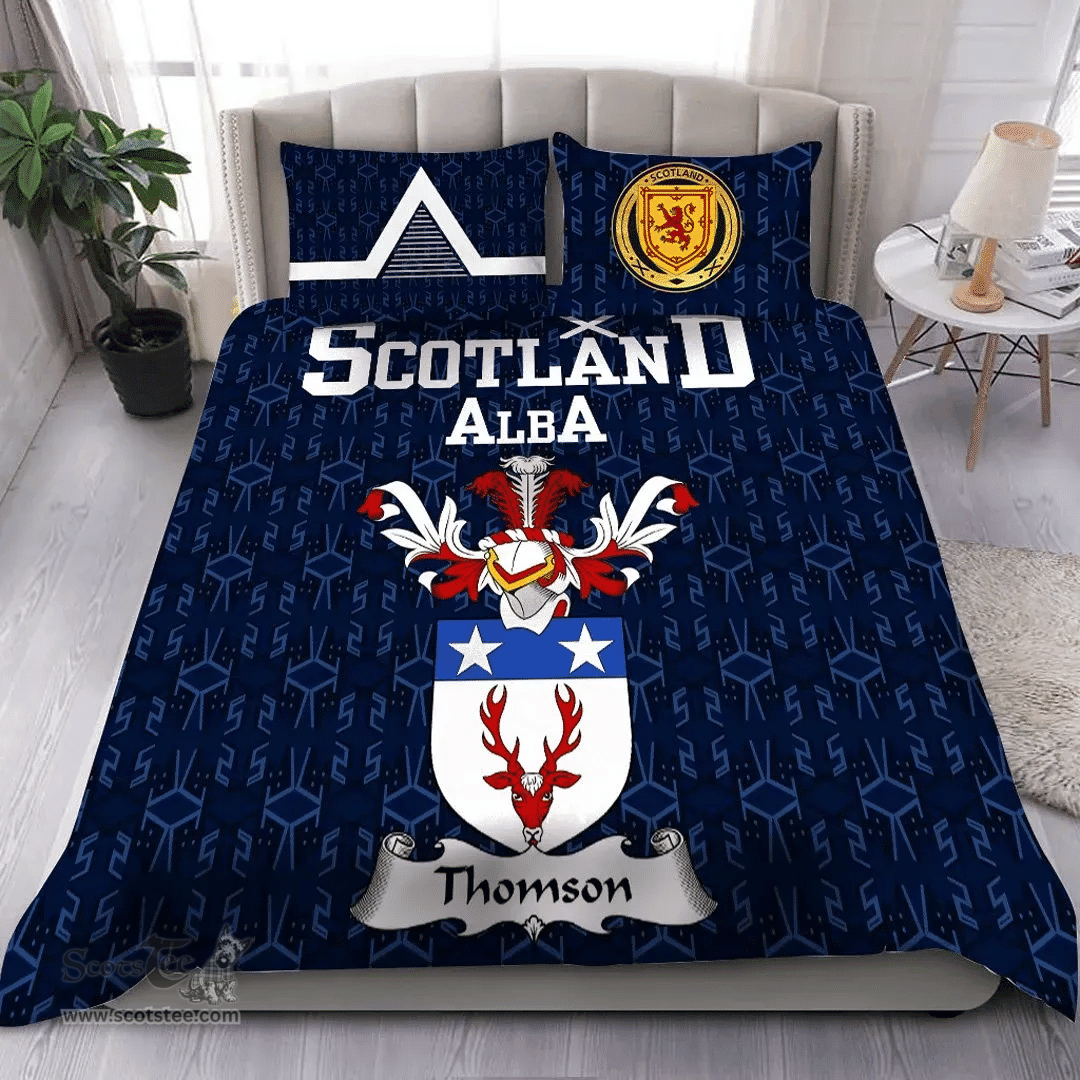 Scottish Thomson Family Crest Tartan Bedding Set Scottish Home Duvet Covers 1991 Style