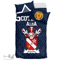 Scottish Sauchy Family Crest Tartan Bedding Set Scottish Home Duvet Covers 1991 Style