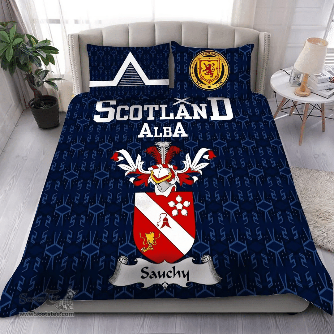 Scottish Sauchy Family Crest Tartan Bedding Set Scottish Home Duvet Covers 1991 Style