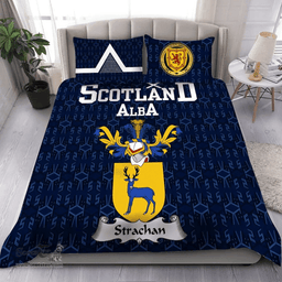 Scottish Strachan Family Crest Tartan Bedding Set Scottish Home Duvet Covers 1991 Style