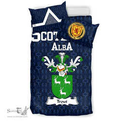Scottish Trout Family Crest Tartan Bedding Set Scottish Home Duvet Covers 1991 Style