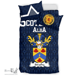 Scottish Strathy Family Crest Tartan Bedding Set Scottish Home Duvet Covers 1991 Style