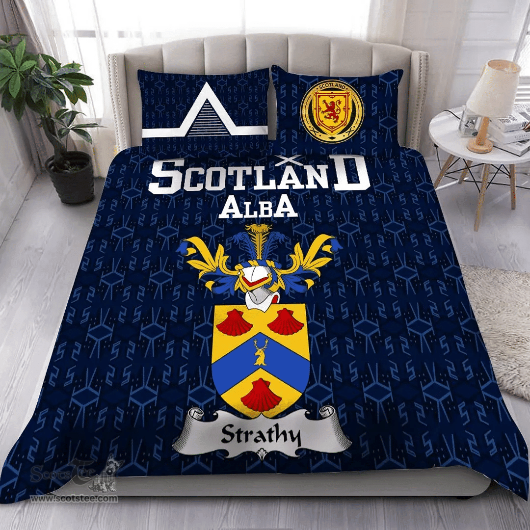 Scottish Strathy Family Crest Tartan Bedding Set Scottish Home Duvet Covers 1991 Style