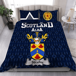 Scottish Strathy Family Crest Tartan Bedding Set Scottish Home Duvet Covers 1991 Style