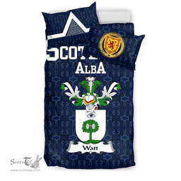 Scottish Watt - Wate Family Crest Tartan Bedding Set Scottish Home Duvet Covers 1991 Style