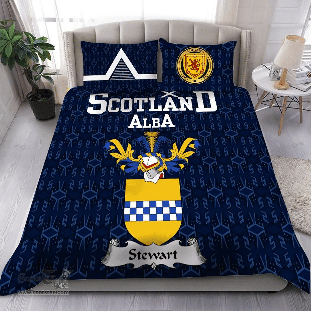 Scottish Stewart Family Crest Tartan Bedding Set Scottish Home Duvet Covers 1991 Style