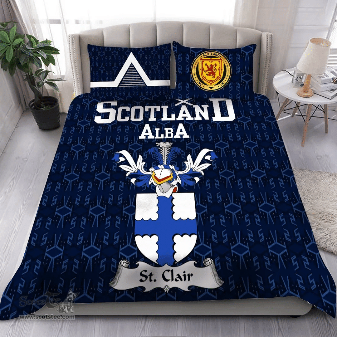 Scottish St. Clair Family Crest Tartan Bedding Set Scottish Home Duvet Covers 1991 Style
