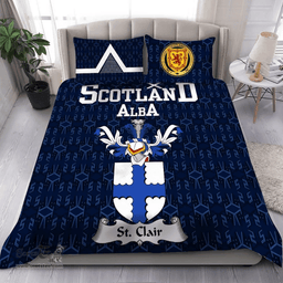 Scottish St. Clair Family Crest Tartan Bedding Set Scottish Home Duvet Covers 1991 Style