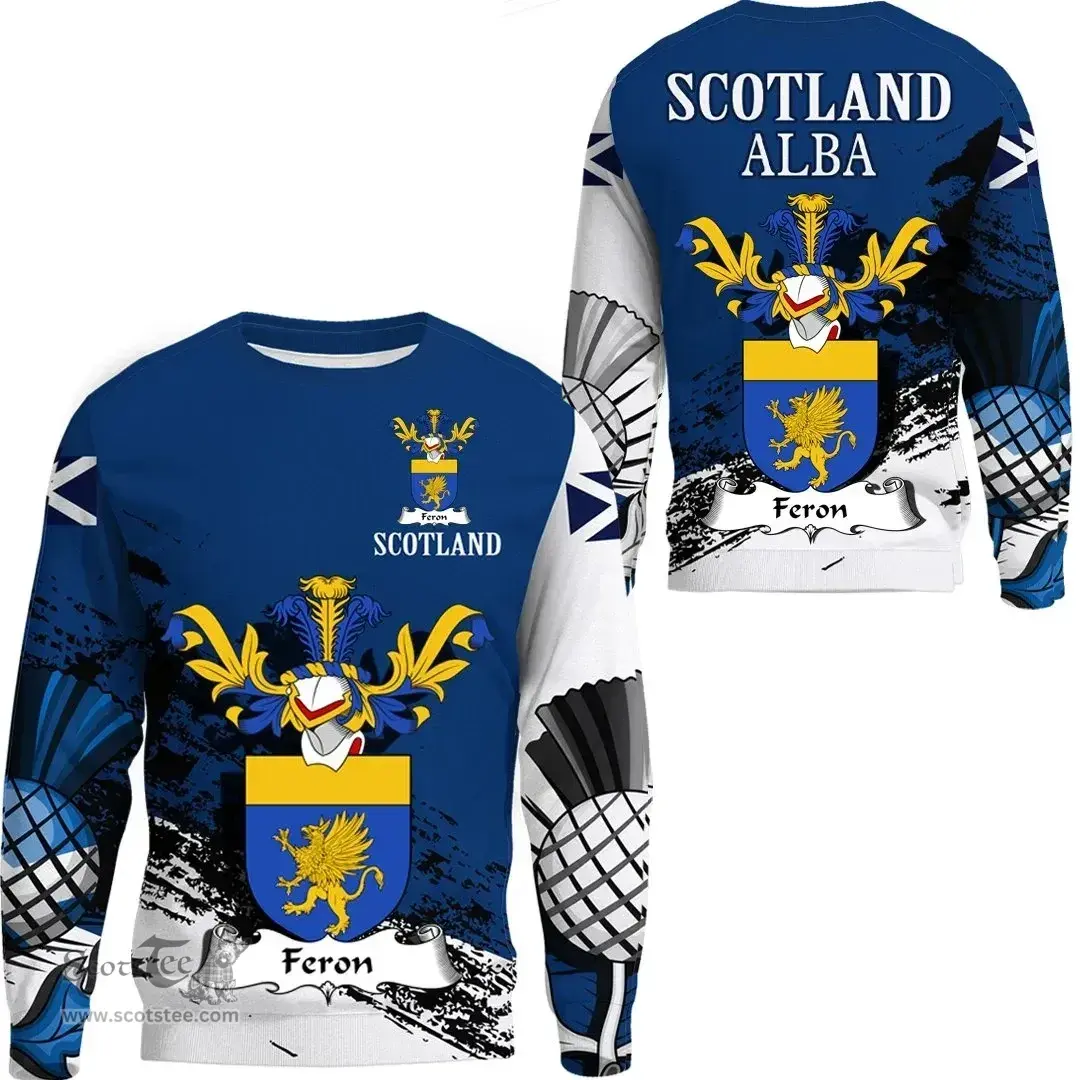 Scottish Feron or Ferron Clan Scottish Family Crest Scotland Alba Thistle Sweatshirt