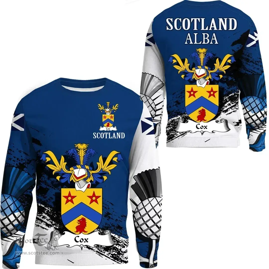 Scottish Cox Clan Scottish Family Crest Scotland Alba Thistle Sweatshirt