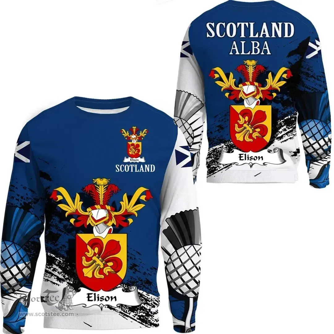 Scottish Elison Clan Scottish Family Crest Scotland Alba Thistle Sweatshirt