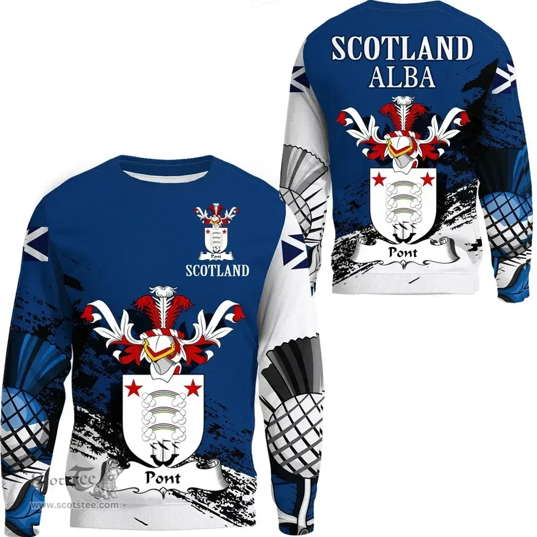 Scottish Pont Clan Scottish Family Crest Scotland Alba Thistle Sweatshirt