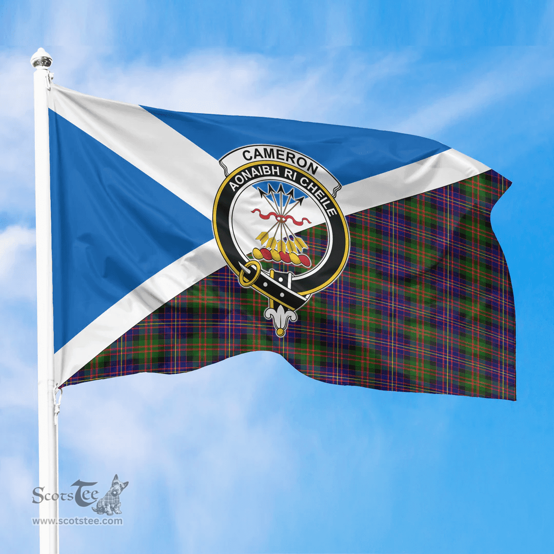 Scottish Cameron of Erracht Modern Crest and Scotland Flag Scottish Tartan Flag