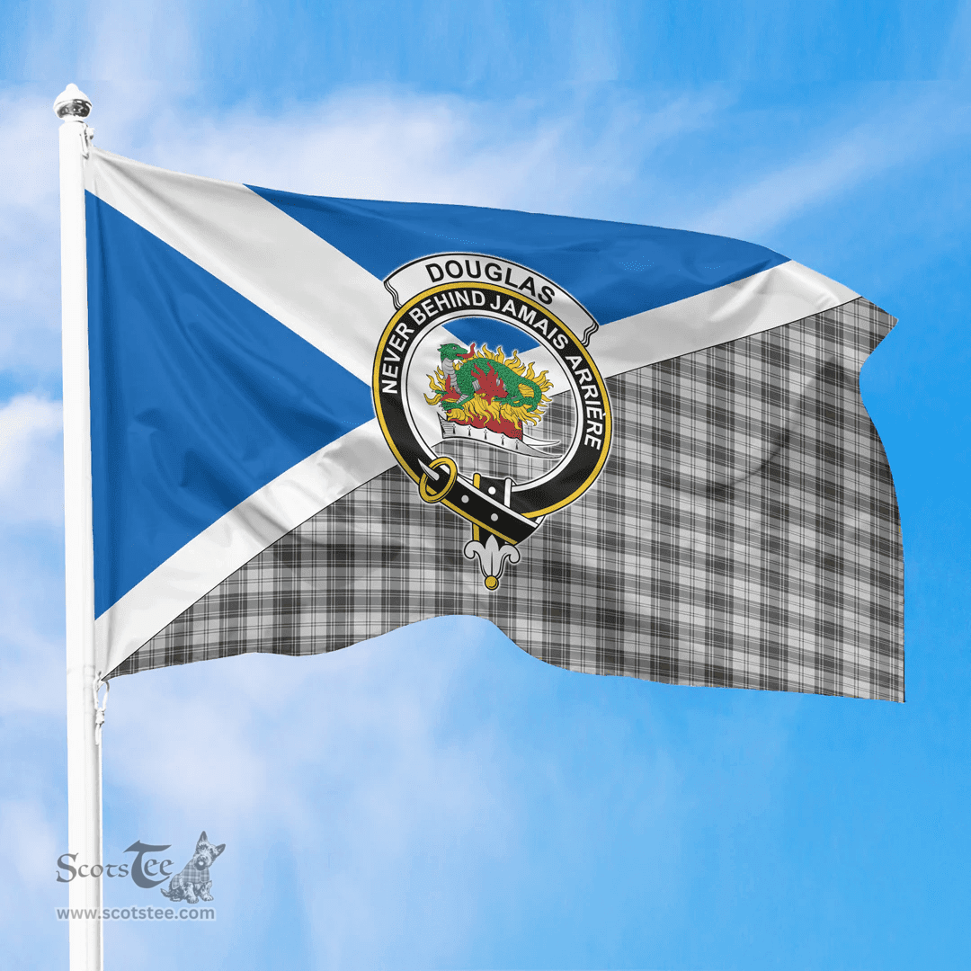 Scottish Douglas Grey Modern Crest and Scotland Flag Scottish Tartan Flag