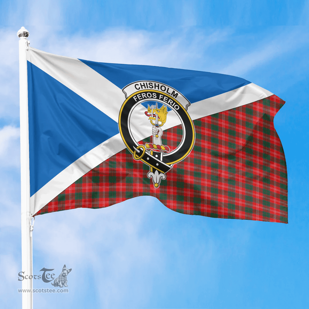 Scottish Chisholm Modern Crest and Scotland Flag Scottish Tartan Flag