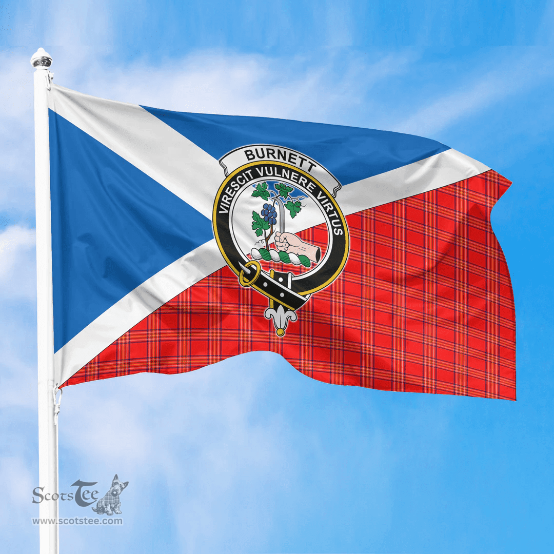 Scottish Burnett Modern Crest and Scotland Flag Scottish Tartan Flag