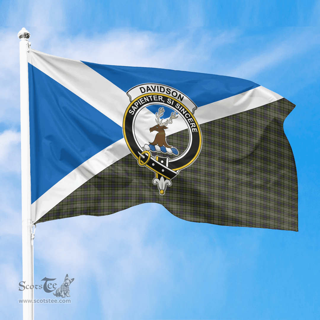 Scottish Davidson Tulloch Dress Crest and Scotland Flag Scottish Tartan Flag
