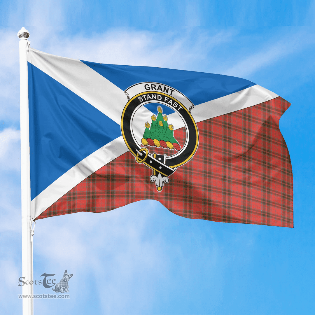 Scottish Grant Weathered Crest and Scotland Flag Scottish Tartan Flag