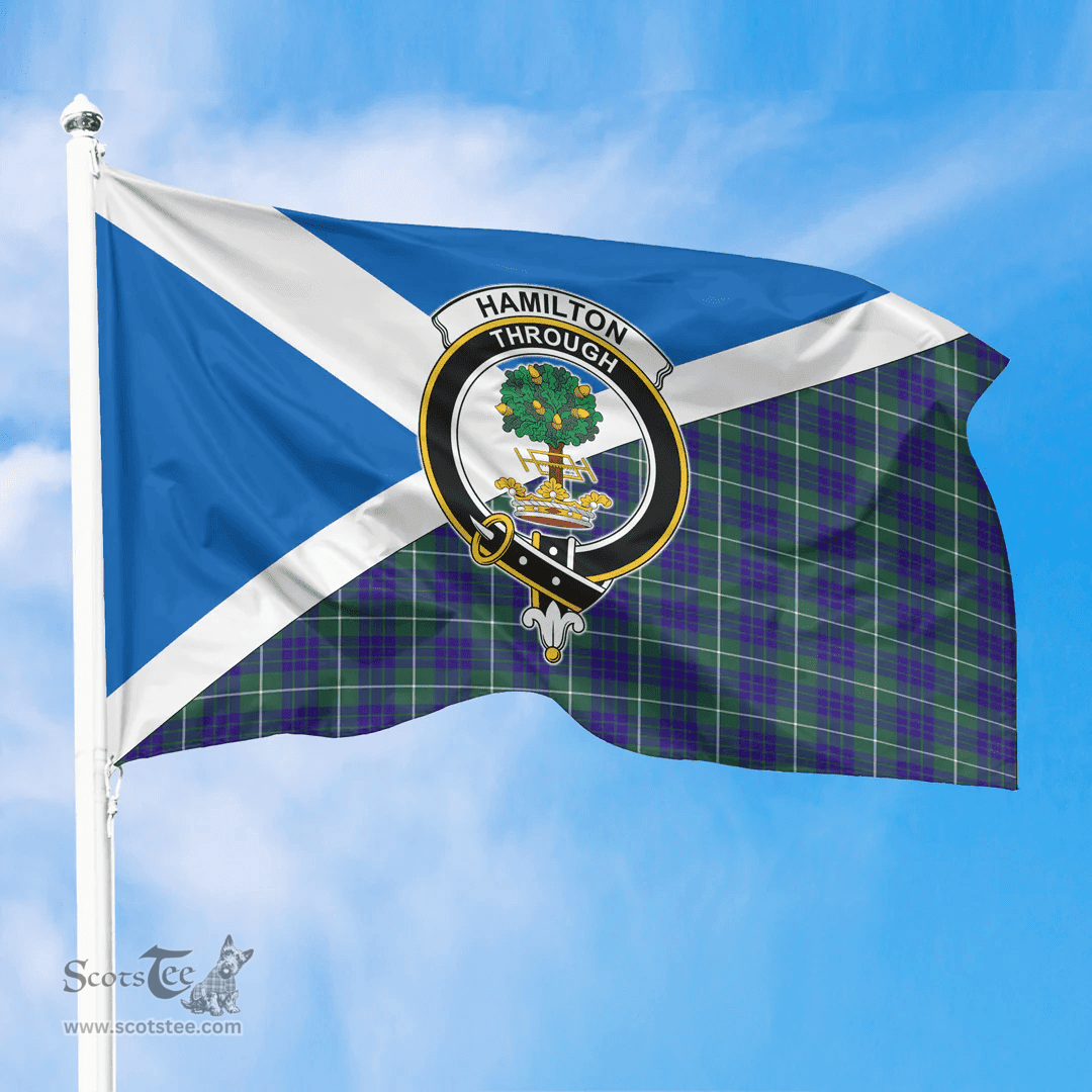 Scottish Hamilton Hunting Modern Crest and Scotland Flag Scottish Tartan Flag