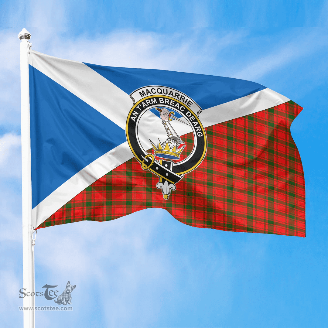 Scottish MacQuarrie Modern Crest and Scotland Flag Scottish Tartan Flag