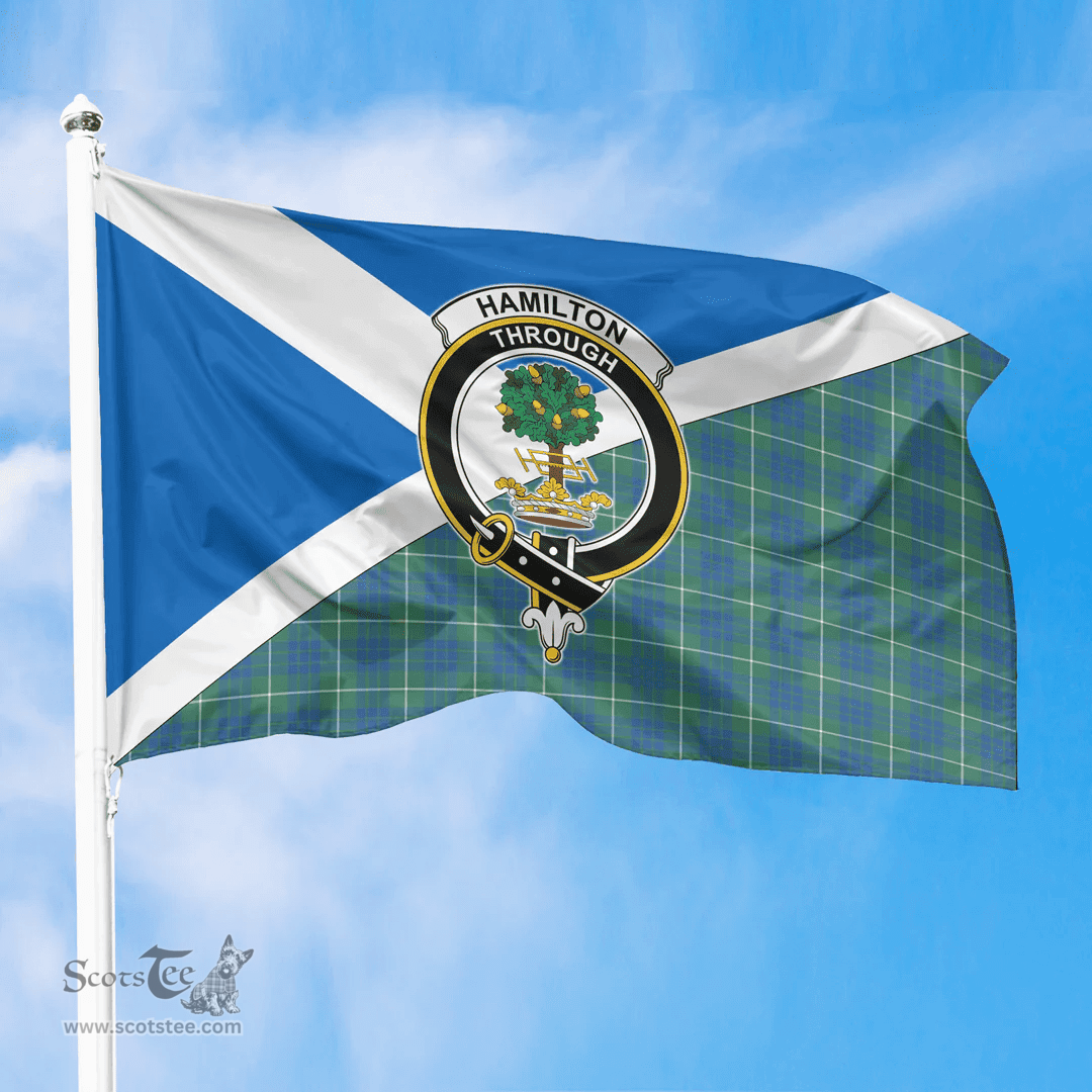 Scottish Hamilton Hunting Ancient Crest and Scotland Flag Scottish Tartan Flag