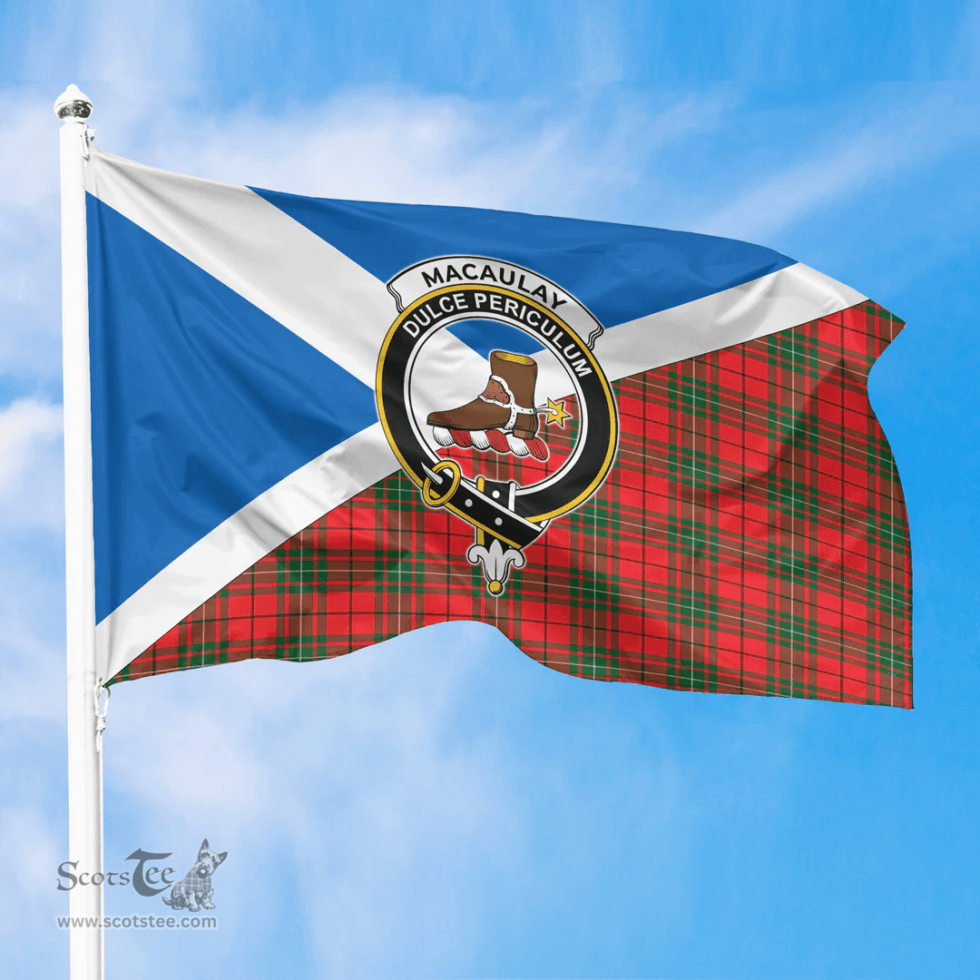 Scottish MacAulay Modern Crest and Scotland Flag Scottish Tartan Flag