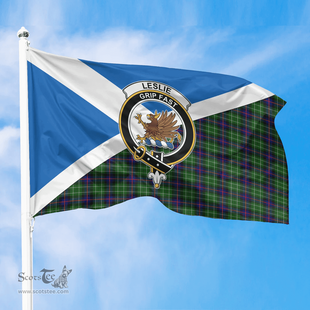 Scottish Leslie Hunting Crest and Scotland Flag Scottish Tartan Flag