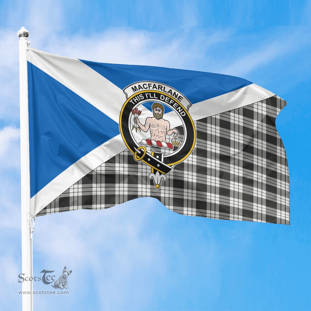 Scottish MacFarlane Black & White Ancient Crest and Scotland Flag Scottish Tartan Flag
