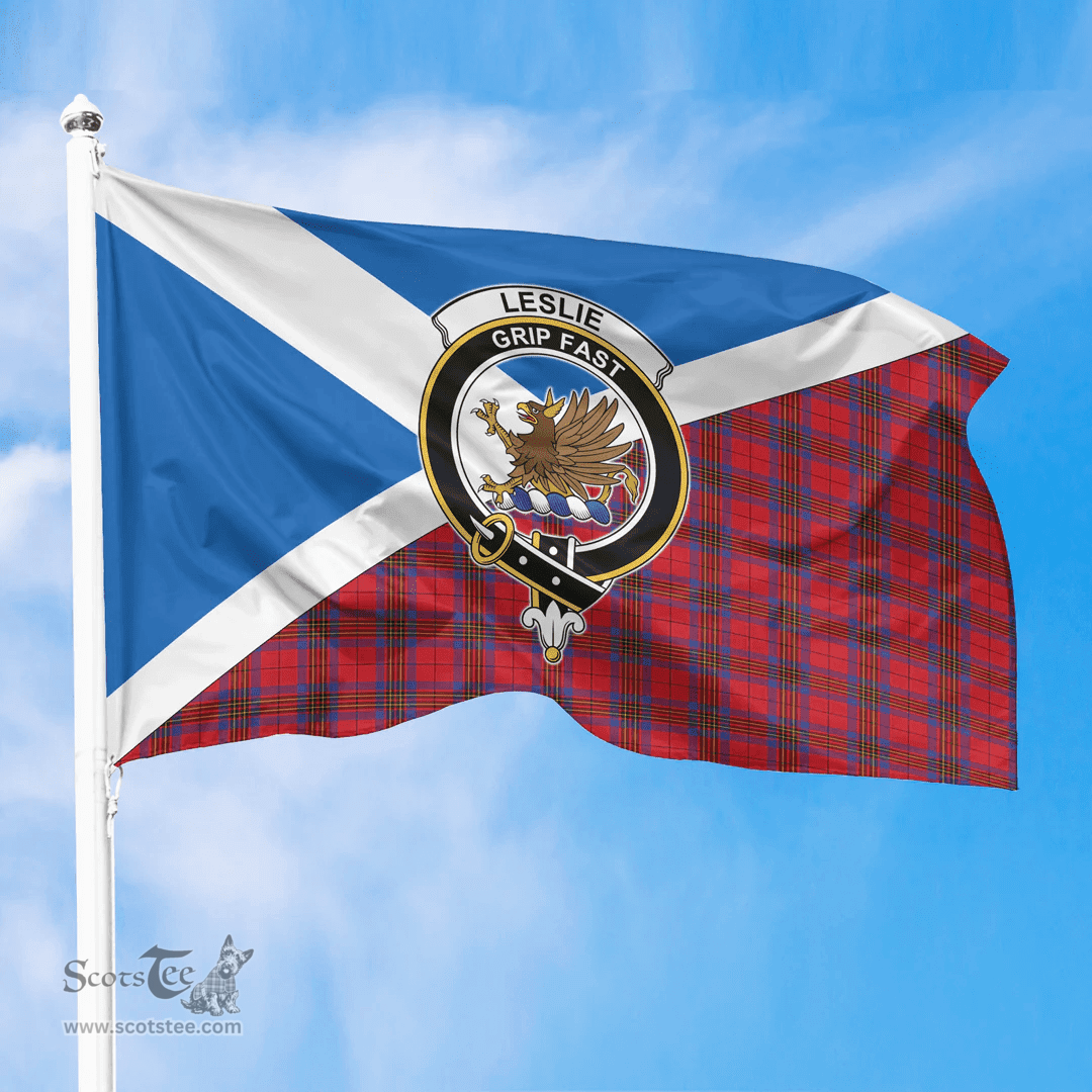 Scottish Leslie Modern Crest and Scotland Flag Scottish Tartan Flag