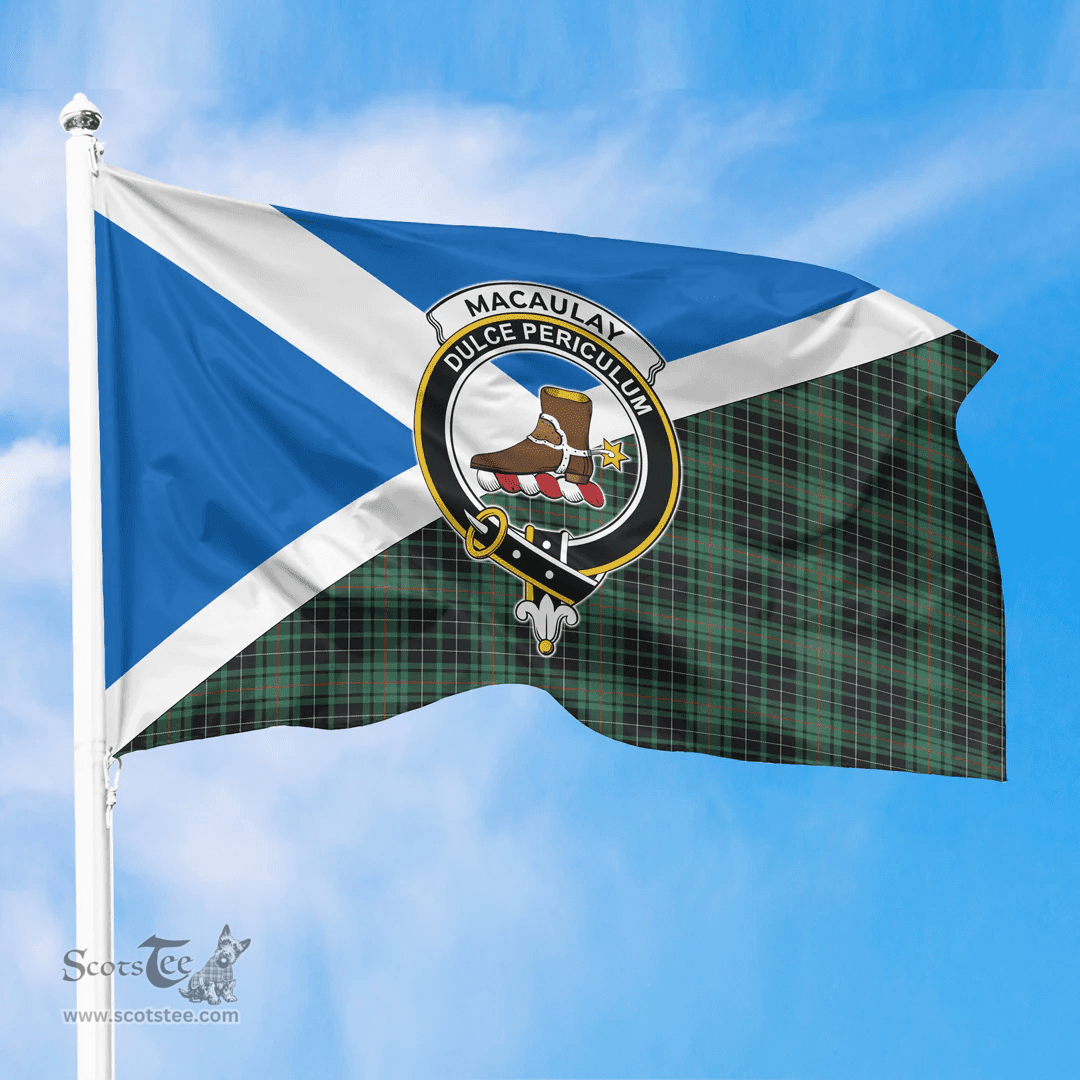 Scottish MacAulay Hunting Ancient Crest and Scotland Flag Scottish Tartan Flag
