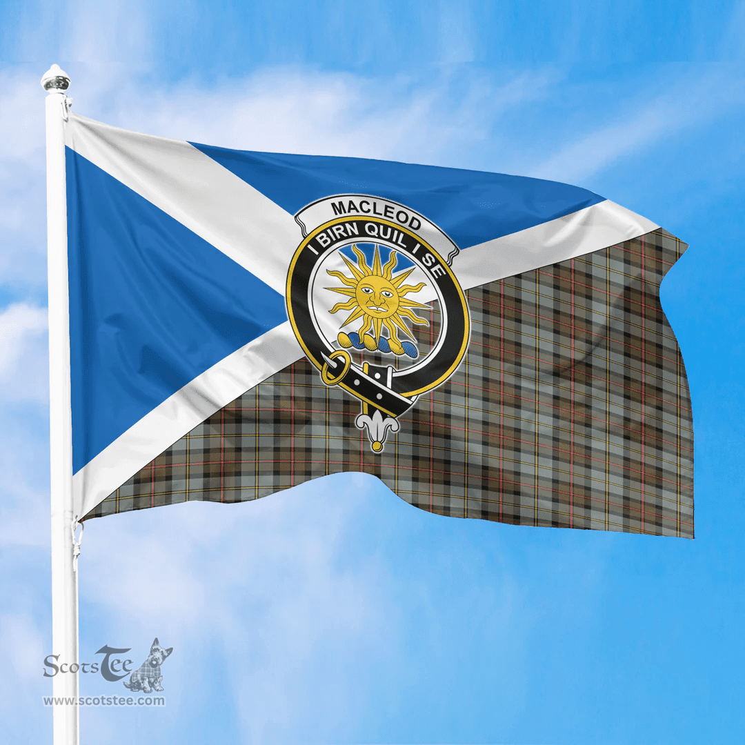 Scottish MacLeod of Harris Weathered Crest and Scotland Flag Scottish Tartan Flag