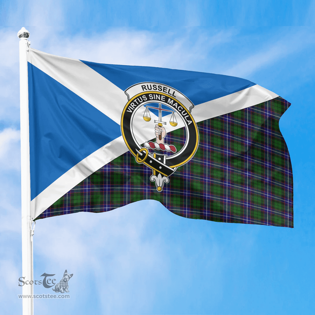 Scottish Russell Modern Crest and Scotland Flag Scottish Tartan Flag