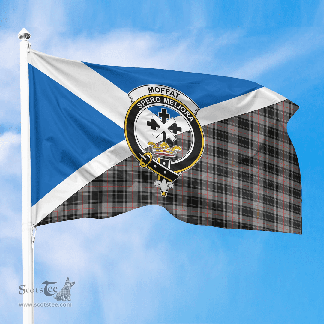 Scottish Moffat Modern Crest and Scotland Flag Scottish Tartan Flag
