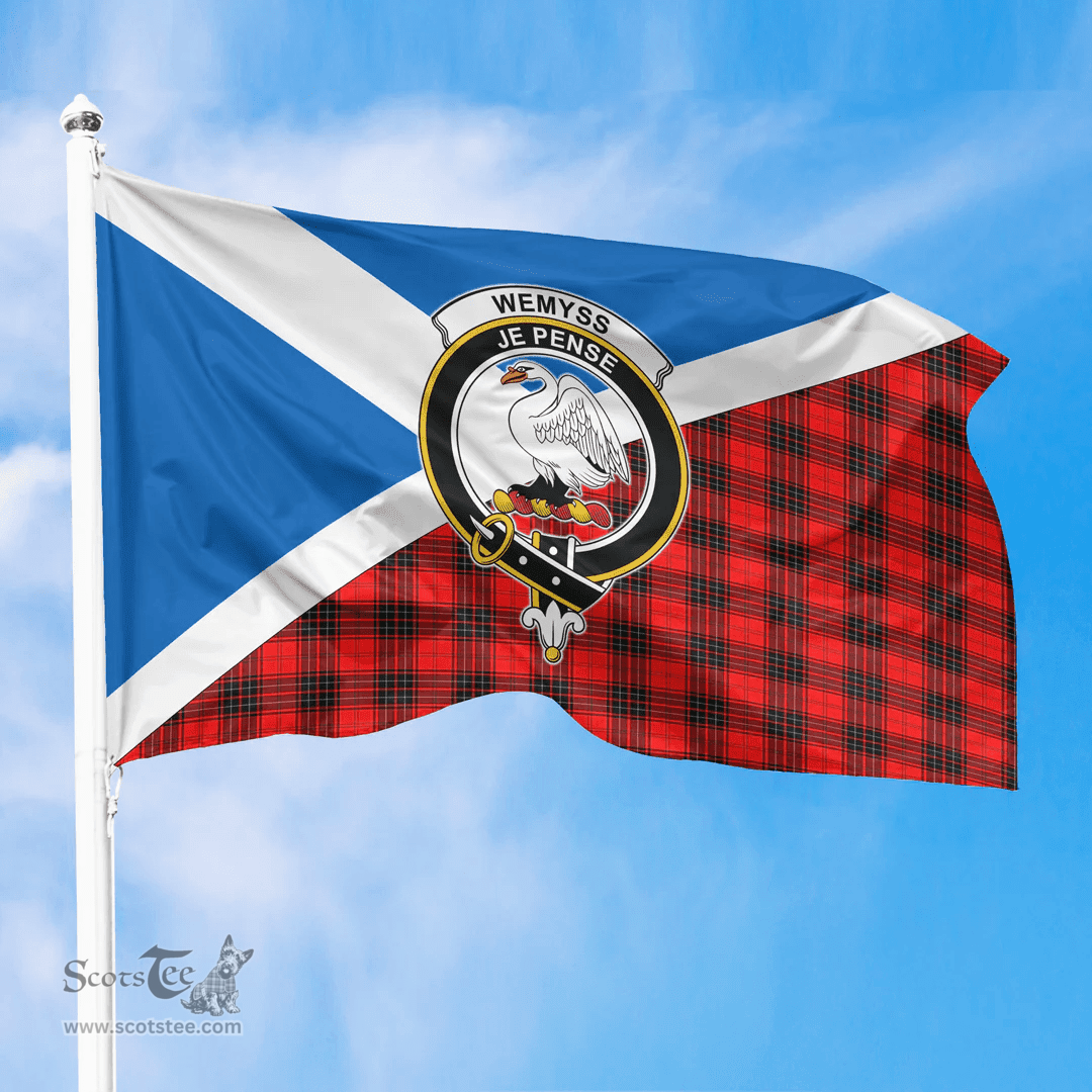 Scottish Wemyss Modern Crest and Scotland Flag Scottish Tartan Flag