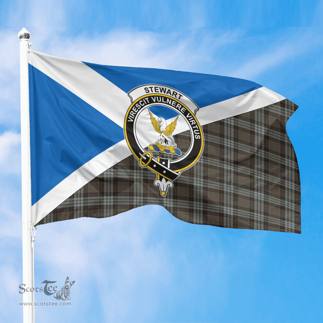 Scottish Stewart Old Weathered Crest and Scotland Flag Scottish Tartan Flag