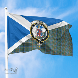 Scottish Ogilvie Hunting Ancient Crest and Scotland Flag Scottish Tartan Flag