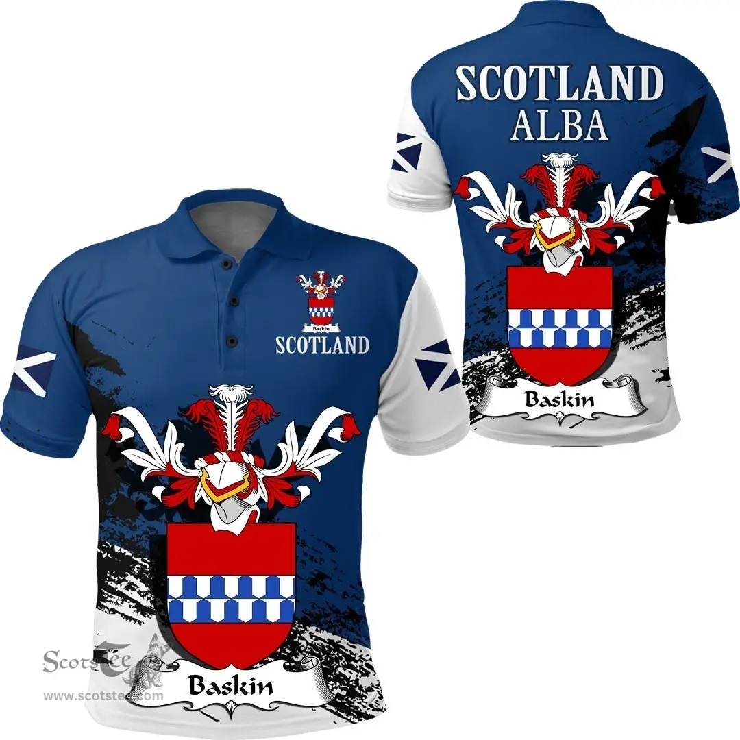 Scottish Baskin Clan Scottish Family Crest Scotland Alba Thistle Polo Shirt